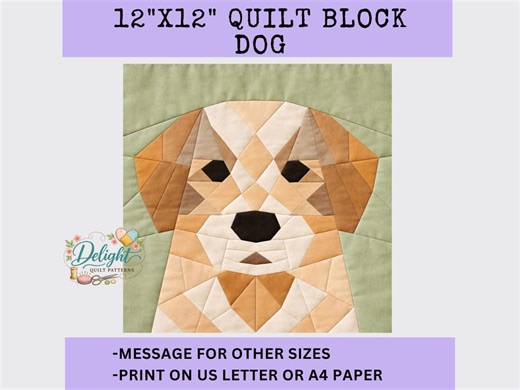 Dog Quilt Block Pattern – 12" Modern Low Poly Design (digital PDF) - Etsy