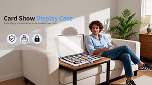 Card Show Display Case, 34 in X 22 in Large Aluminum Cards Display Case, Portable Card Display Case with Anti Theft Lock for Sports Cards, TCG, Jewelry Exhibition