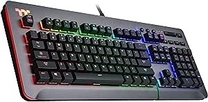 Thermaltake Level 20 RGB Titanium Aluminum Gaming Keyboard Cherry MX Blue Switches, 16.8M Color RGB, 32 Color Zone Options, Alexa Voice Control & Razer Chroma Sync Compatible, KB-LVT-BLSRUS-01