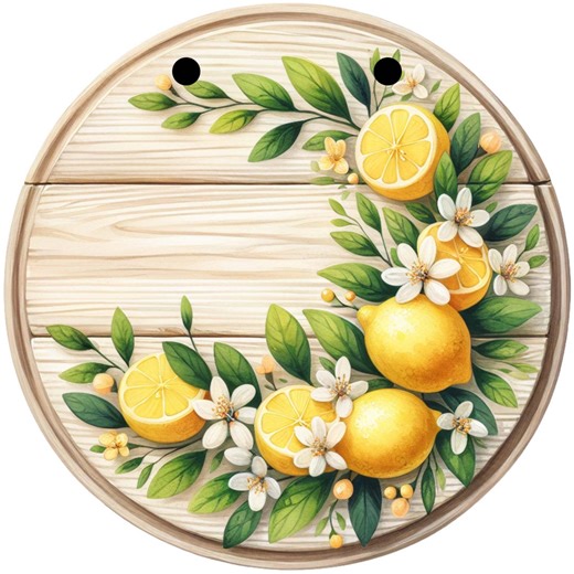 Aluminum Door Sign, Lemon Blossom Design, Round Front Door Decor, Summer Entryway Welcome Plaque