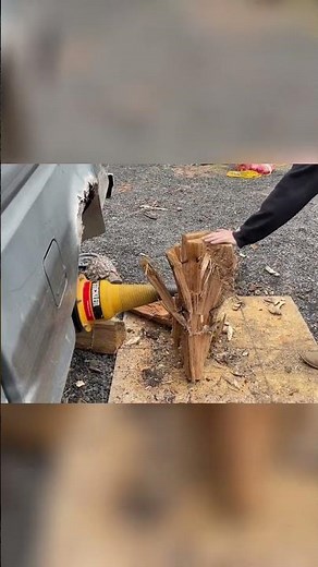 Car-Powered Log Splitter: Epic Wood-Splitting Action! #shorts