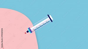 Syringe vaccine shot animation - Animated vector video in flat design of needle with medicine being injected in arm below shoulder. Vaccination and medical treatment concept