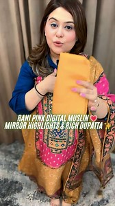 💗✨ Royal Muslin Mirror Work Collection by Choyce ✨💗 Radiate elegance in this Rani Pink Digital Printed Muslin Suit, beautifully adorned with an Elegant Neck Design and Mirror Highlights. The Classy Rich Dupatta Pattern adds a touch of sophistication, making it perfect for festive gatherings and graceful outings. 🌸 👗 Fabric Details: Kurta: Digital Printed Muslin with Mirror Highlighted Neck Dupatta: Classy Rich Muslin Dupatta Bottom: Shantoon 🛍️ Design Code: 32987-Pink 📦 Free Shipping Acros