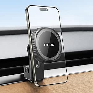 EXELIQ Phone Holder for Tesla Model Y/3, Phone Mount for Tesla Air Vent [Stable Triple Hook], Touchscreen Car Phone Holder with Strong Magnet, MagSafe Car Mount for iPhone 16/15/14/13/12, All Phones