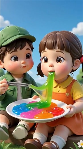 She Slurps Stretchy Green Slime! Cute 3D Cartoon 🌈 #slime #slimecartoon #korean