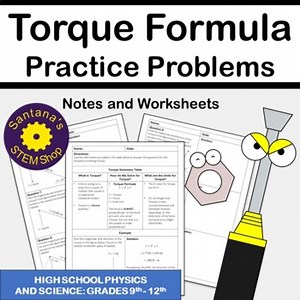 Torque Formula Force and Motion Worksheets for High School Physics