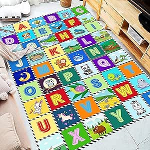 Kids Alphabet Rug，ABC Carpet Toddler Fun Educational Activity - 2.6x4 ft Kids Room Playroom Bedroom Kindergarten Nursery Rugs