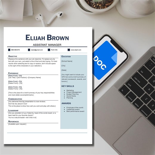 ATS Assistant Manager Resume Template Design for Google Docs; Resume Format, Instant Download CV - Etsy