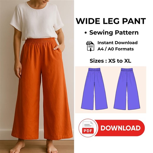 Wide Leg Pants Sewing Pattern: Beginner-friendly PDF With Pockets - Etsy Australia