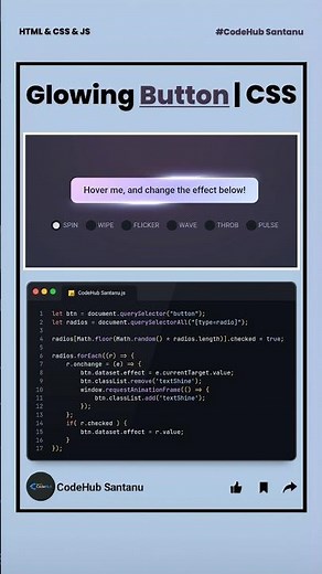 Glowing button animation using html css js | @CodeHubSantanu #shorts