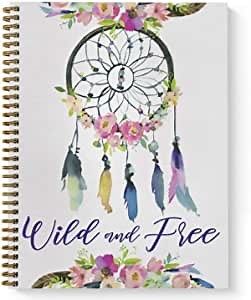 Softcover Wild & Free 8.5" x 11" Motivational Notebook, 120 Dot Grid Pages and Durable Gloss Laminated Cover. Gold Wire-o Spiral. Made in the USA