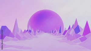 3d purple pink Retro wave 80s, 90s style footage. Background with pyramids, retrowave motion design backdrop. Modern Electric Low Polygon Mountain Sunset Cityscape 4k. Cute dreamy Animation 30fps loop