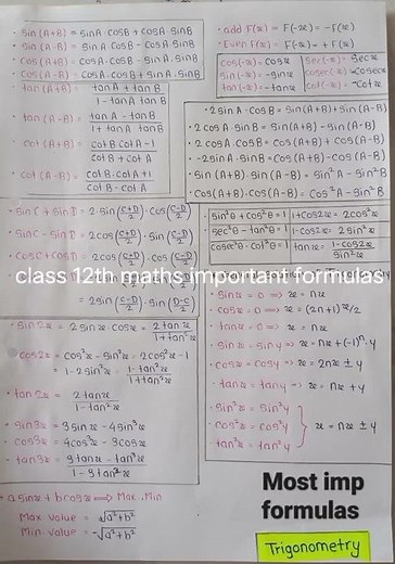 class 12 Important formulas maths formula