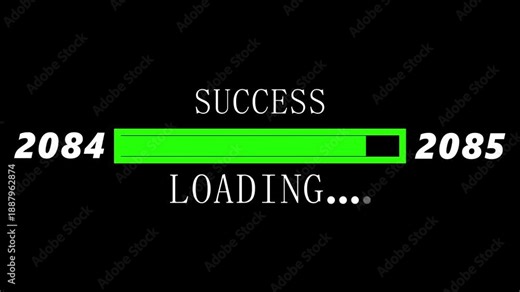 Loading bar from 2084 to 2085 new year transfer animation. Almost reaching New Year ,LOADING...text, alongside a success loading Success Loading Progress Bar Concept with Future Years
