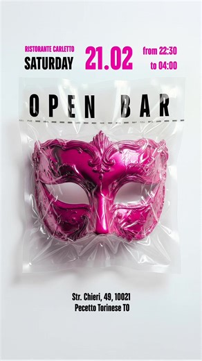 MASQUERADE CARNIVAL PARTY🎭 La stagione di VERAMENTE ricomincia da qui, festeggeremo il carnevale insieme con una festa in maschera. 🗓️ Sabato 21 Febbraio Dalle 22:30 alle 4:00 🏯 Da CARLETTO, a Pecetto, in strada Chieri 49. 🍾 OPEN BAR, tutta la notte. 🎧*LINE UP*: VITTORIO URSOLEO, DJOY, WASA, SOLAIRE 🎭 DRESS CODE: Questa volta le reference si legano all’enigmatico “Eyes Wide Shut” di Stanley Kubrick. Il film riporta alle maschere veneziane, l’idea è che i vostri volti siano mascherati. 🎟️ 