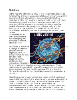 Mutations Worksheet for Sub-Plan or Classwork & Homework