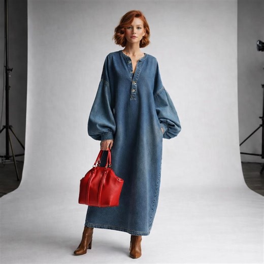 Oversized Denim Maxi Dress, Boho Long Sleeve Kaftan, Minimalist Japanese Style Outfit - Etsy Canada