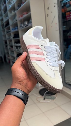 This is an Adidas Samba OG sneaker in the Cloud White / Semi Pink Spark colorway with a gum rubber outsole.#kicks #rwanda #kigalisneakers #duhire #rwandashoes | Abilla