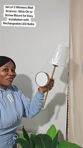 Set of 2 Wireless Wall Sconces -Stick-On or Screw Mount for Easy Installation with Rechargeable LED Bulbs #tiktokmademebuyit #homedecor #WirelessWallSconces #walllights #lights