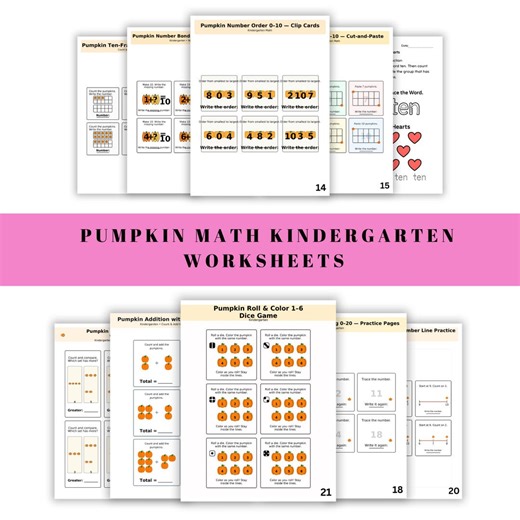 Pumpkin Math Kindergarten Worksheets | Printable Worksheets PDF | Ten Frames, Counting, Add & Subtract | Fall Centers - Etsy