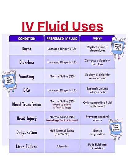 40K views · 205 reactions |  IV Fluids and Their Uses Intravenous (IV) fluids are used to replace lost fluids, maintain hydration, correct electrolyte imbalances, and administer medications. #healthcare #medical #registerednurse #medicalstudent #nursing #nurses #nursingstudent #ivfluid #nurselife | Global Emergency Medical Technicians Registry | Facebook