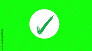 Checkmark on green screen background, positive or tick mark icon or confirm or correct animated icon