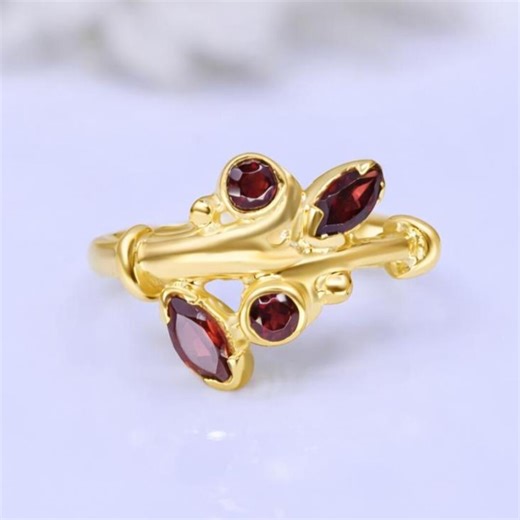 Garnet Branch Ring 18K Rose Gold, Multi Stone Garnet Ring, January Birthstone Ring, Nature Inspired Ring, Unique Gemstone Ring, Gift for Her - Etsy UK