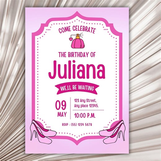 Pink Princess Birthday Invitation Template | Magical Tiara Shoes (digital Download) - Etsy