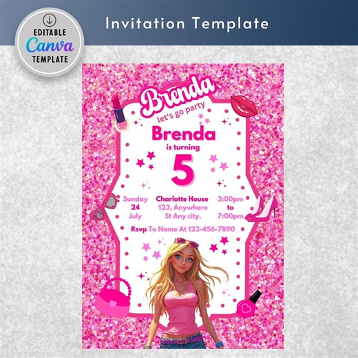 Fashion Doll Party Invitation, Doll Girl Party Invite, Girls Birthday Invite, Doll Birthday Invitation, Pink Doll Birthday Invitation, Canva - Etsy UK