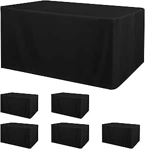 Obstal 6 Pack Black Tablecloth Fitted Table Clothes for 6 Foot Rectangle Tables - Water Resistant Washable Fabric Polyester Rectangle Table Cover for Outdoor/Indoor Uses?72L x 30W x 30H Inches, Black?