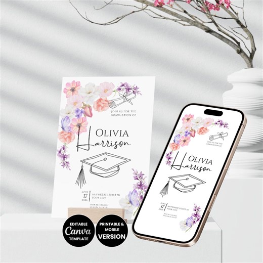 Floral Graduation Invitation Template Animated Digital Invite Smartphone Graduation Party High School College Grad Announcement Printable - Etsy