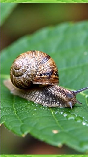 Snail Crawling on Wet Leaf After Rain 🐌