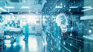 Innovative�medical tech�diagnoses�brain�using�intelligent software�in�hospital.