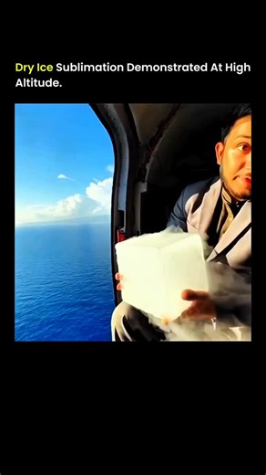 THETIX on Instagram: "Dry ice is a striking example of sublimation, where solid carbon dioxide transforms directly into gas without passing through the liquid phase. At high altitudes, the lower air pressure and sharper temperature contrasts accelerate this process, making the release of gas more dramatic and visible. As the carbon dioxide escapes, it condenses water vapor in the surrounding air, creating thick, fog-like clouds that swirl around the block. This phenomenon occurs because dry ice 