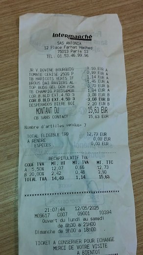 Grocery shopping Receipt of 12/05/2025 | Sales and receipts