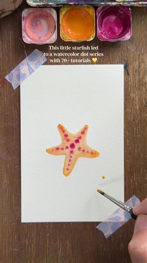 This watercolor starfish is so simple and easy to paint! It was also my first video to ever get over 1 million views last year! ⭐️ I added some additional color combos this time! Just make sure the base layer stays wet enough to allow the dots on top to spread! #watercolortutorial #easywatercolor #starfish #watercolordotart #watercolorartist