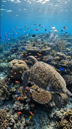 Amazing Sea Turtle Swimming Through Coral Reef 🪸🐠 | Underwater 4K