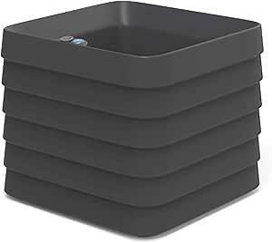 Crescent Garden TruDrop Self Watering Slat Square Box Planter - Indoor Outdoor Planter Box with Built-in Reservoir & Water Level Indicator, All Weather Flower Pot, 22'' (Caviar Black)