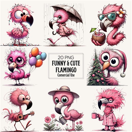 20 Watercolor Flamingo PNG Clipart – Whimsical Flamingos (digital Download, PNG, Commercial Use) - Etsy