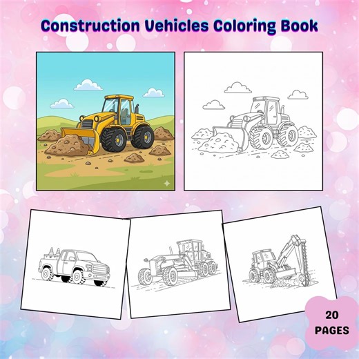 Construction Vehicles Coloring Book, 20 Pages, Trucks, Excavators (digital Download) - Etsy