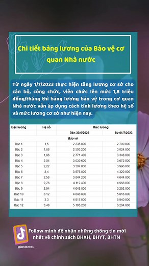 Trả lời @gà chi tiết bảng lương Bảo vệ cơ quan NN sau ngày 1/7/2023 của bạn đây ạ #FoodFestOnTikTok #bhxh1lan #01072023 #tangluong #ccvc #baove #xuhuong #CapCut #chedoomdau #huutri #vssid #bhyt #chedothaisan
