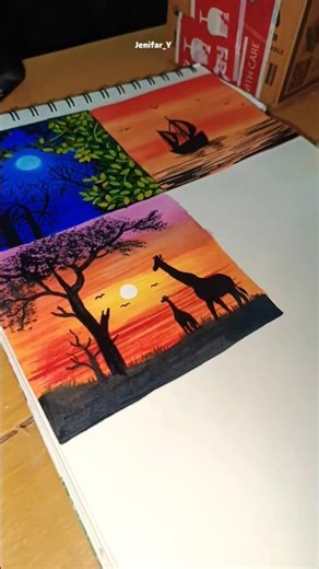 Sunset & Giraffe 🦒African Sunset Drawing 🫶✨#shortvideo #shortsfeed #ytshorts #shorts #sunsetpainting