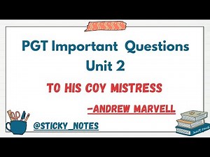 TO HIS COY MISTRESS BY ANDREW MARVELL.Important questions with answers for PGT EnglISH#english#pgtrb