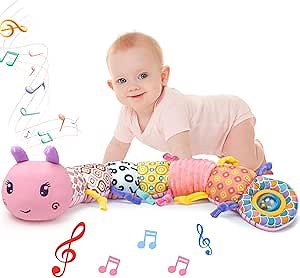 Hanayo Baby Musical Stuffed Toys 0-6 Months,Plush Caterpillar Toys with Built in Music,BB Squeaks,Crinkle and Rattle,Baby Toys 6-12 Months,Baby Soft Sensory Tummy Time Toys for Girls(Pink)