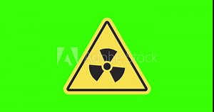 Nuclear sign animation. Radiation hazard warning. Propeller sign symbolizing radioactive contamination. Green screen. 4K