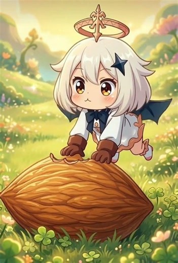 Chibi Paimon vs Giant Almond 🍬 | Cute Genshin Impact Snack Animation