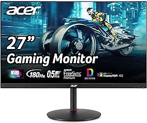 acer Nitro 27" WQHD 2560 x 1440 PC Gaming Monitor | AMD FreeSync Premium | Up to 180Hz Refresh | Up to 0.5ms | HDR400 | DCI-P3 95% | 1 x Display Port 1.2 & 2 x HDMI 2.0 | XV272U V3bmiiprx