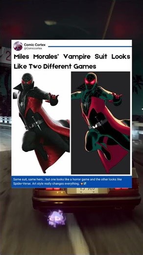 Miles Morales vampire-hunter suit appears realistic vs cel-shaded in fan art by REZA #spiderman