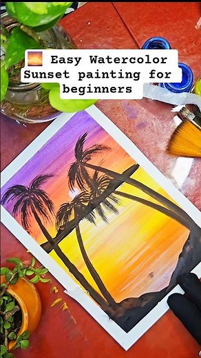Simple sunset Painting with water Colours | Beginner Friendly #art #beginnerarttips #paintng