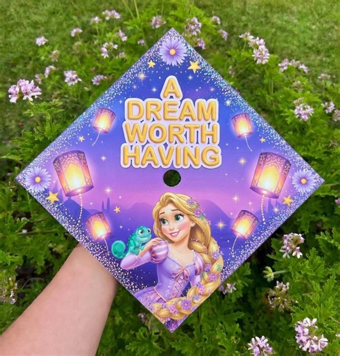 Princess Graduation Cap Topper, Rapunzel Inspired Grad Cap, Lantern Theme Graduation Hat, Dream Worth Having Quote Cap, Cute Girl Cap - Etsy